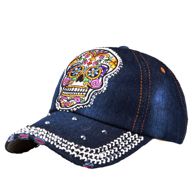 Rhinestone Embroidered Skull Baseball Cap