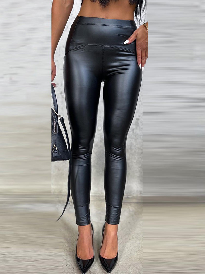 Leggings punk sexy en polaire PU pour femmes 