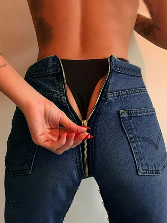 Sexy Back Zipper Feet Women's Jeans