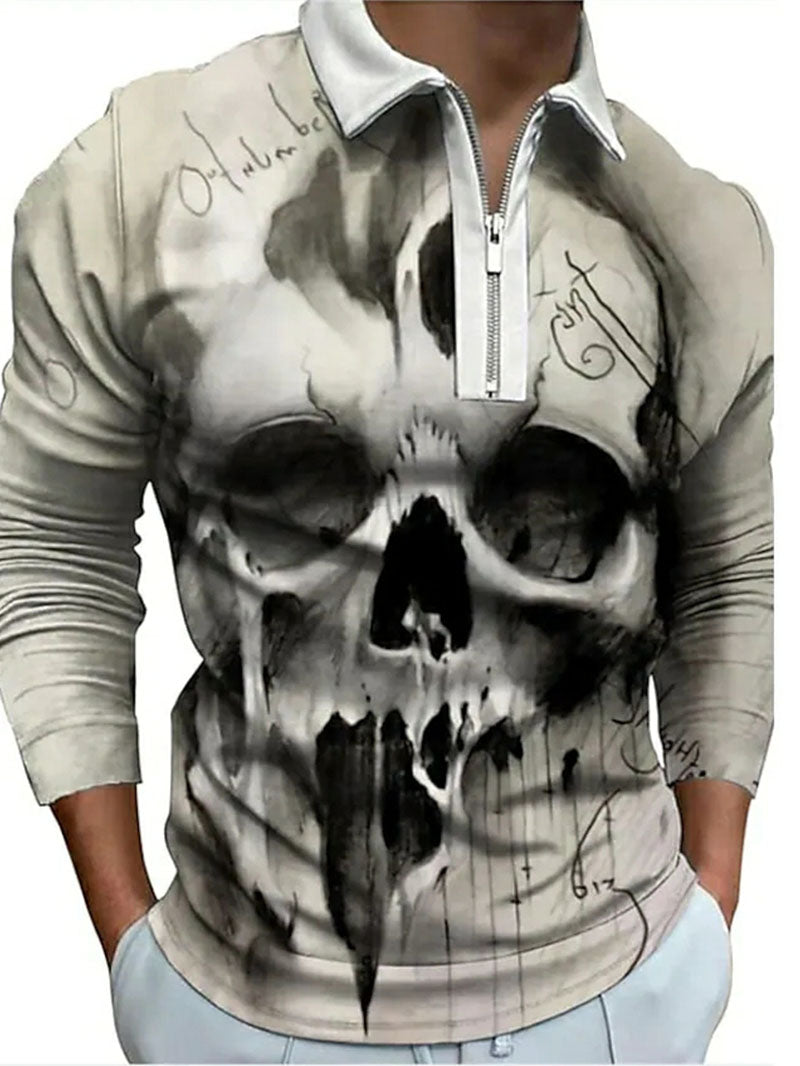 Men's skull long sleeve polo top