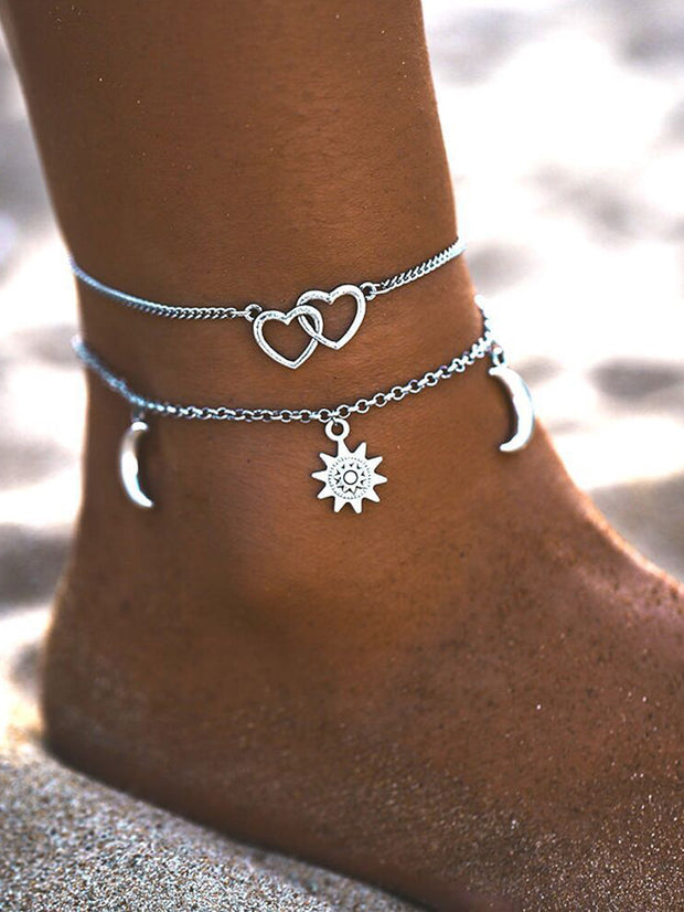 Ornements de pied de plage de bracelet de cheville de croissant d'amour de soleil 