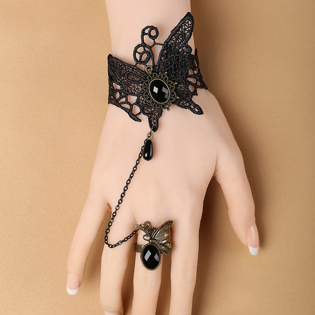 Vintage Chain Ring Butterfly Lace Bracelet