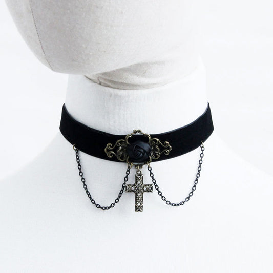 Gothic-Halsband mit Kreuzkette 