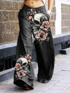 Skull Flowers Printed Wide Leg Pants