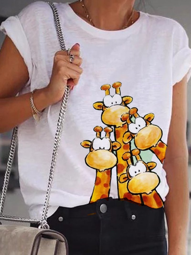 Cartoon Printed Short-sleeved Round Neck T-shirt