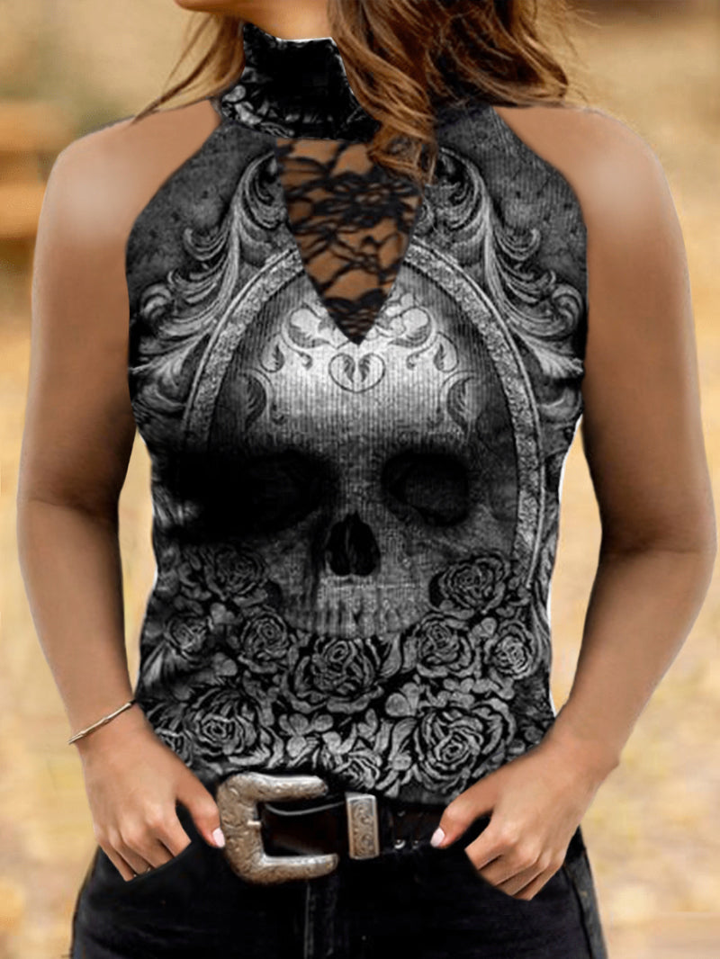 Punk Skull Lace Panel Top