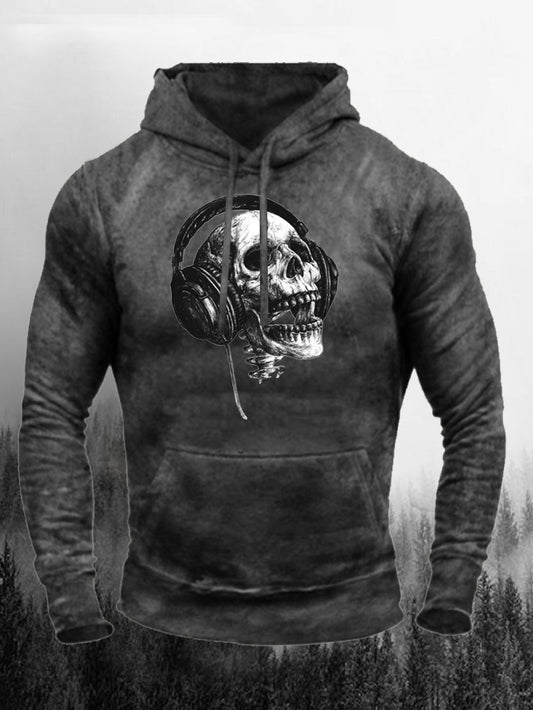 Fashion Skull Loves Music Printed Hoodie