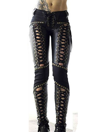 Punk Rock Imitation Leather Strappy Pencil Pants