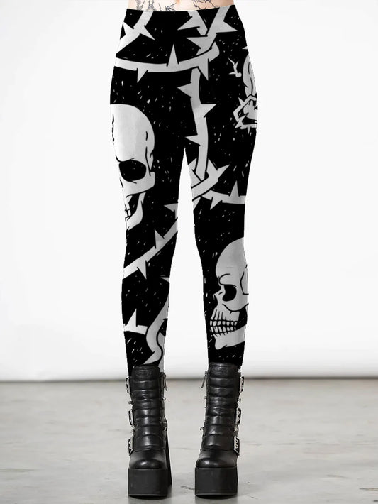 Leggings mit Totenkopf-Print und Knotendetail 