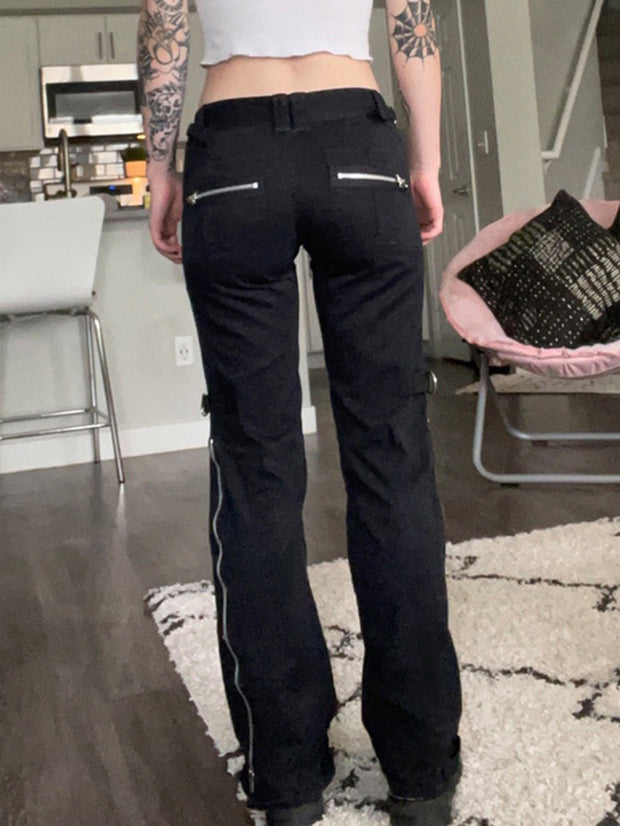 Side Zipper Buckles Women's Pants