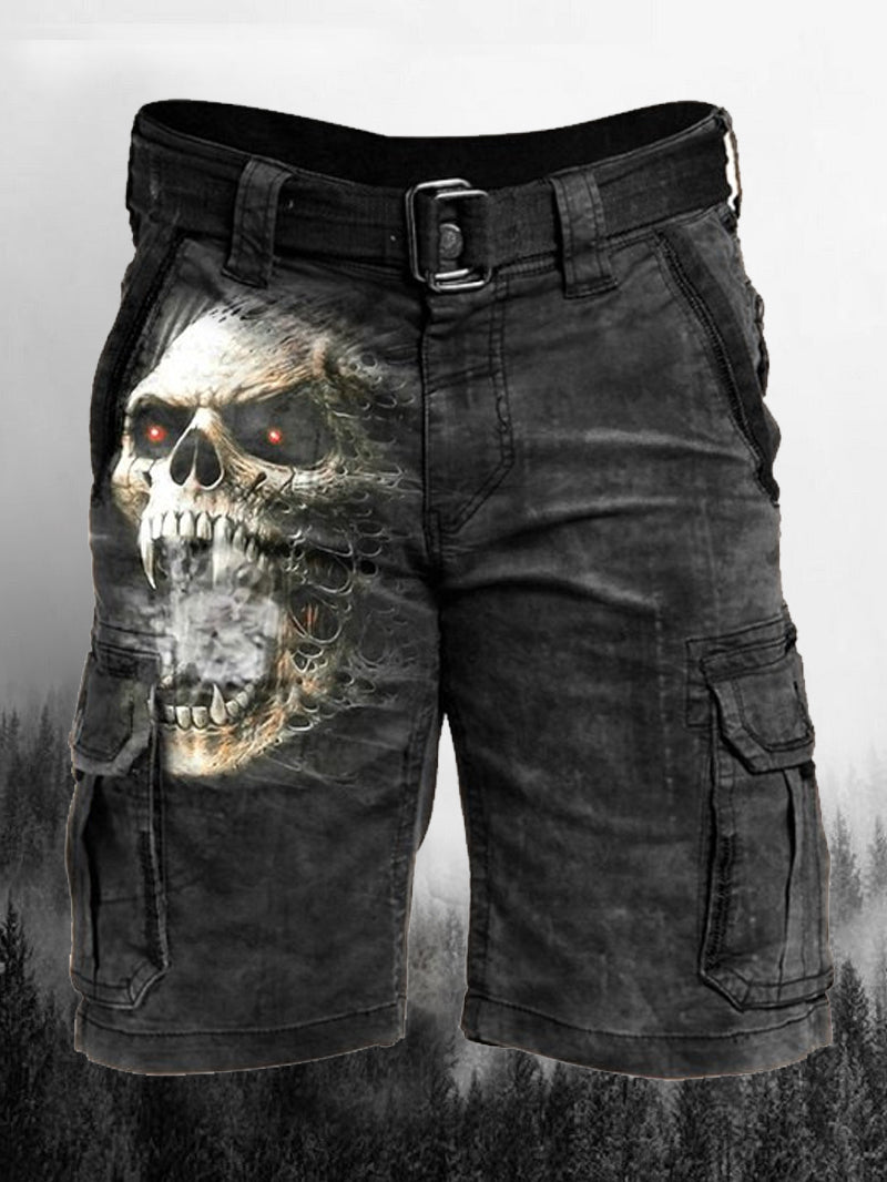 Men's Skull Printed Cargo Bermuda Shorts