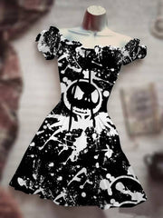 Halloween Spooky One Neck Bubble Sleeve Drawstring Dress