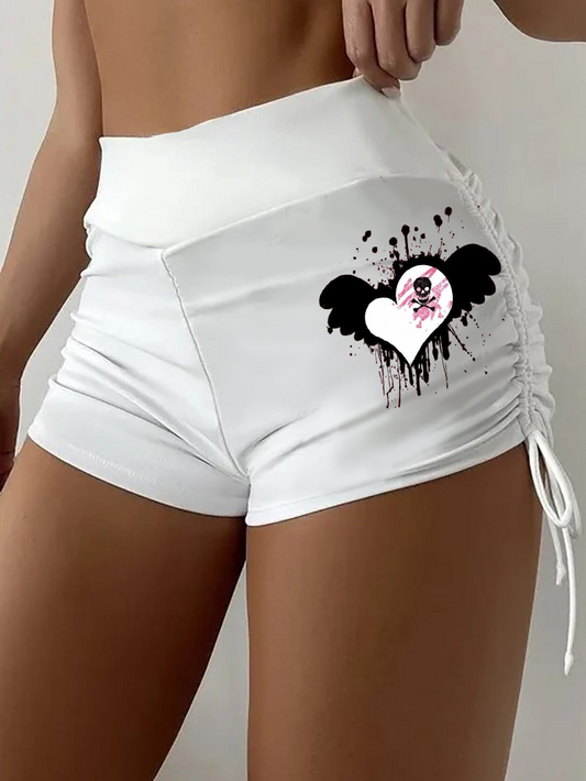 Wings Love Skull Print Casual Shorts