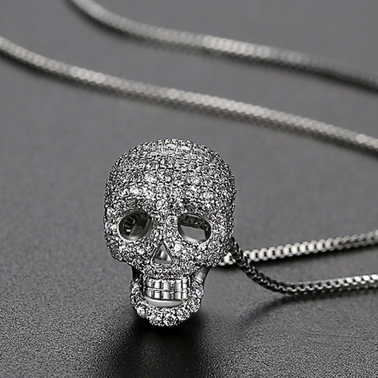 Shiny Zircon Skull Necklace