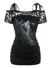 Flying Wolf Women's Stitching Lace Top with Narrow Straps