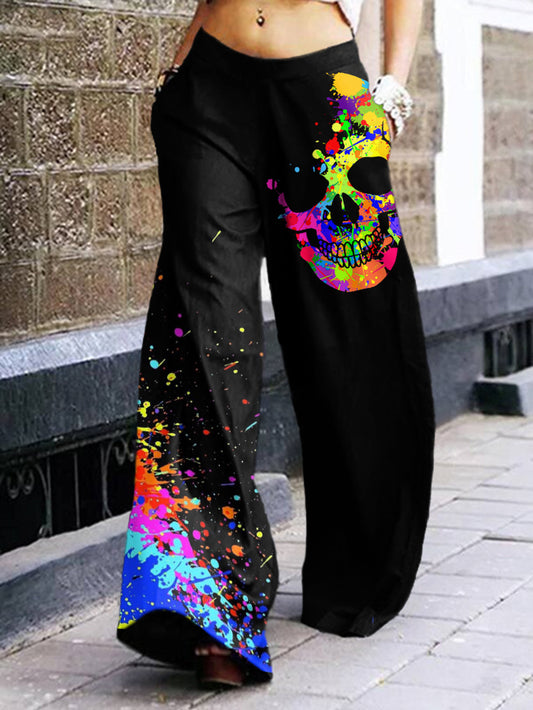 Pantalon imprimé tête de mort colorée Splash-Ink 