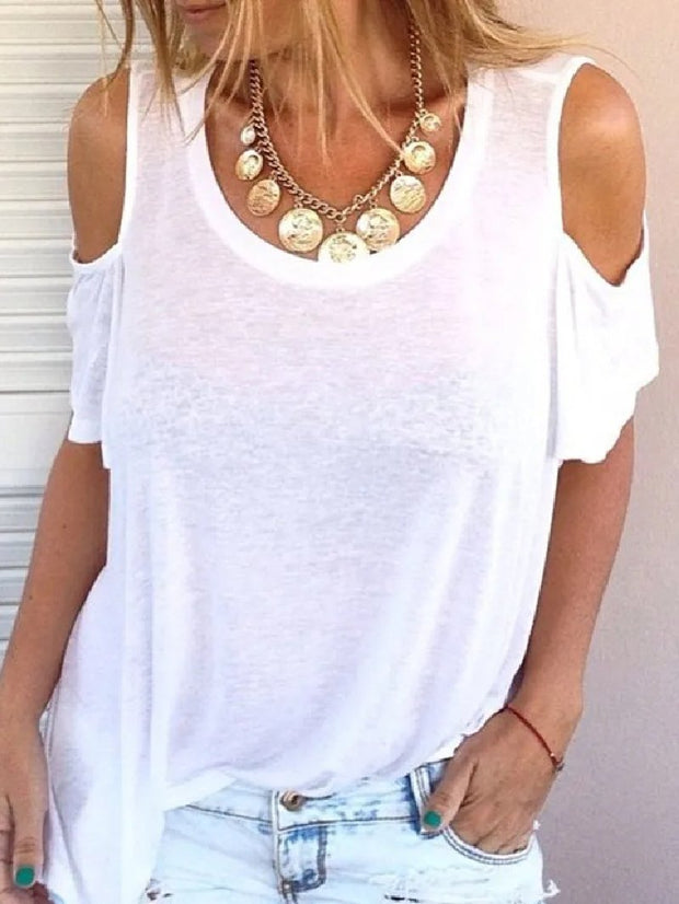 Casual Solid Short Sleeve Round Neck Strapless Top