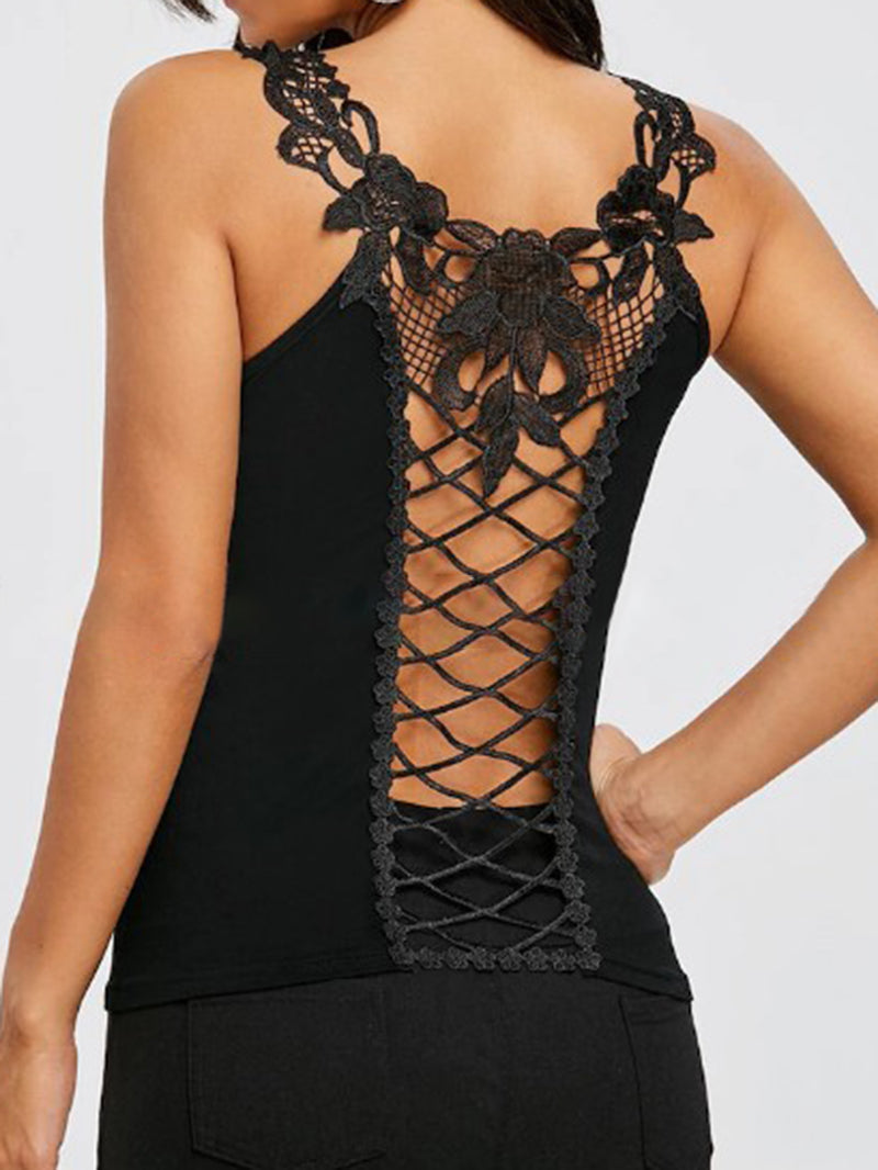 Sexy Hollow-Out Laced Tank Top