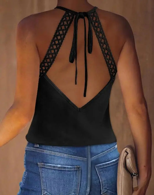 Sexy Backless Lace up Halterneck Vest