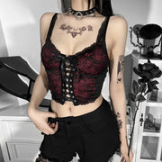 Dark Style Backless Lace up Small Sling Lace Lace Vest