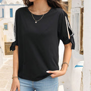 Simple Graceful Bow Lace Stitching T-shirt