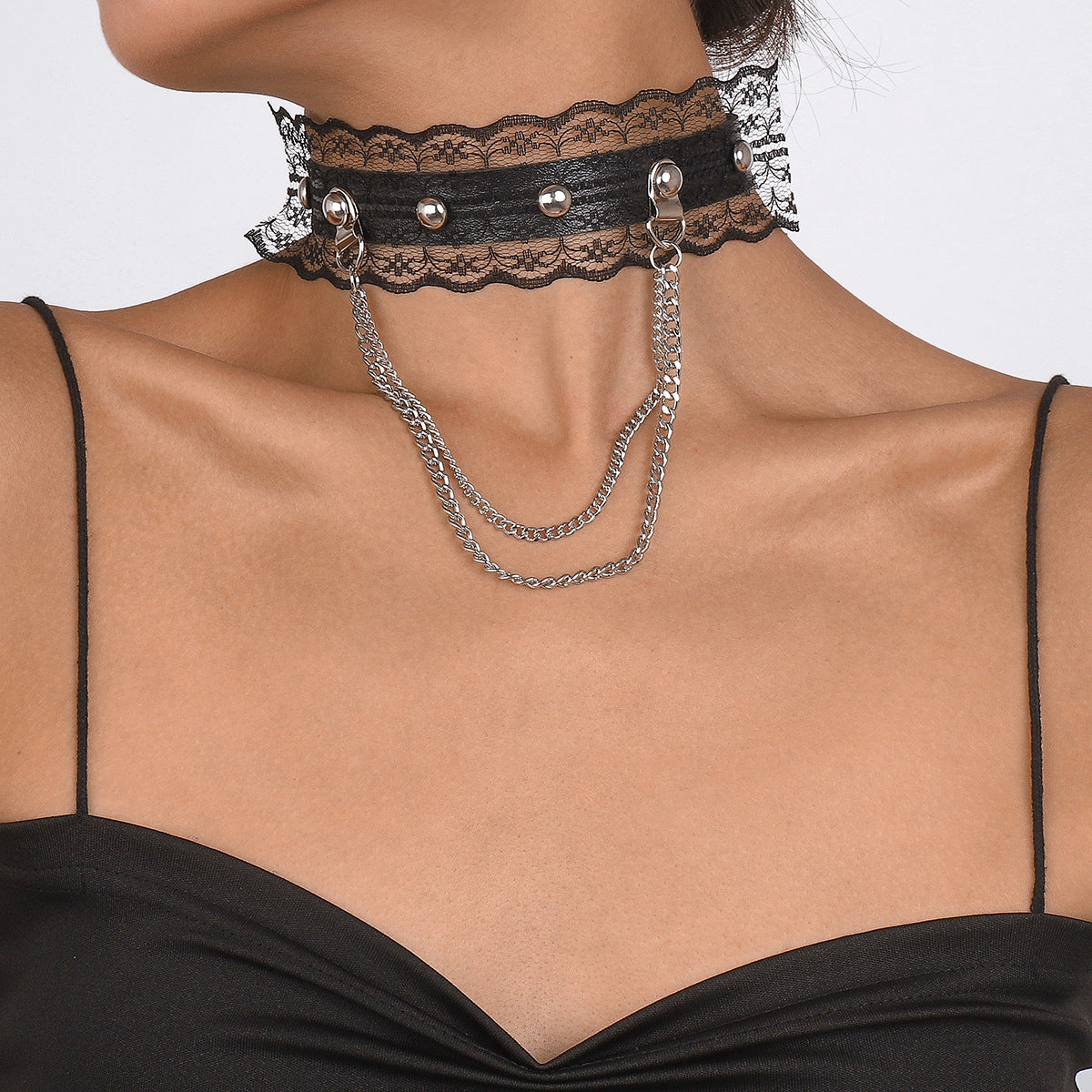 Butterfly Chain Lace Leather Choker Collar