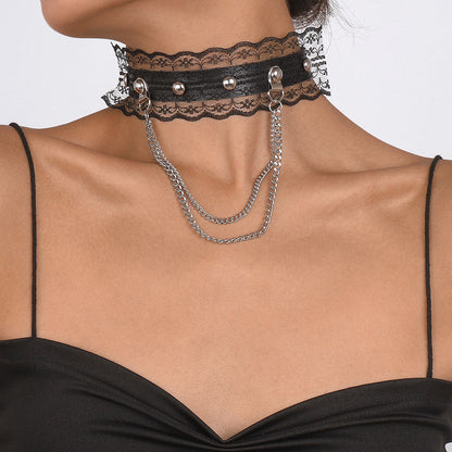 Butterfly Chain Lace Leather Choker Collar