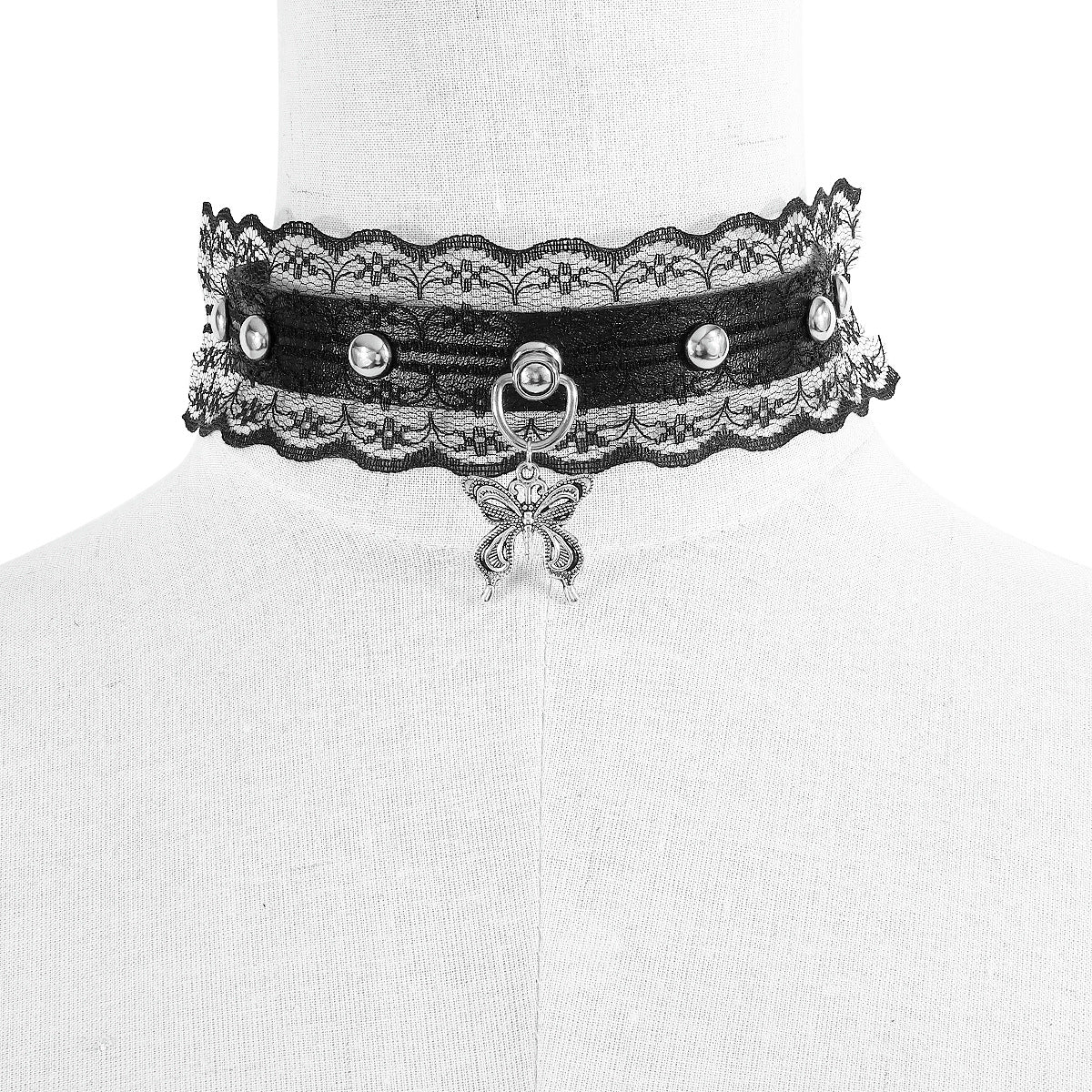 Butterfly Chain Lace Leather Choker Collar