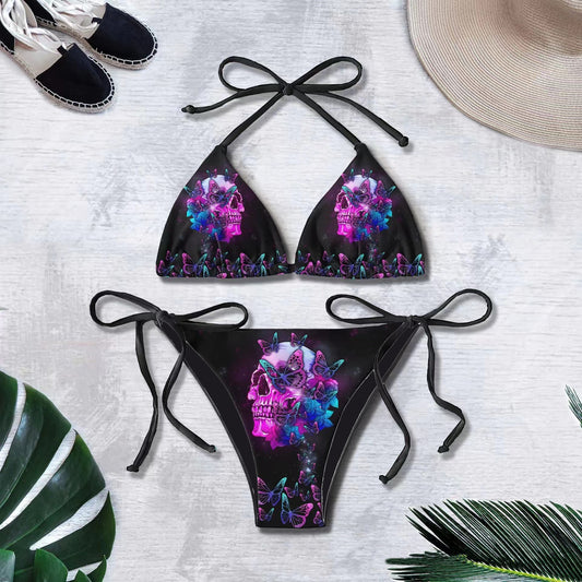 Maillot de bain bikini sexy imprimé tête de mort magique sombre