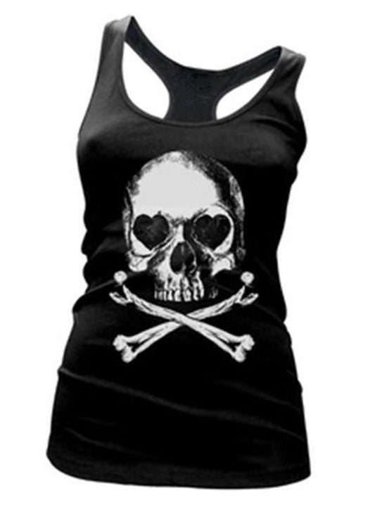 Heart-Shaped Skull Printed round Neck Vest