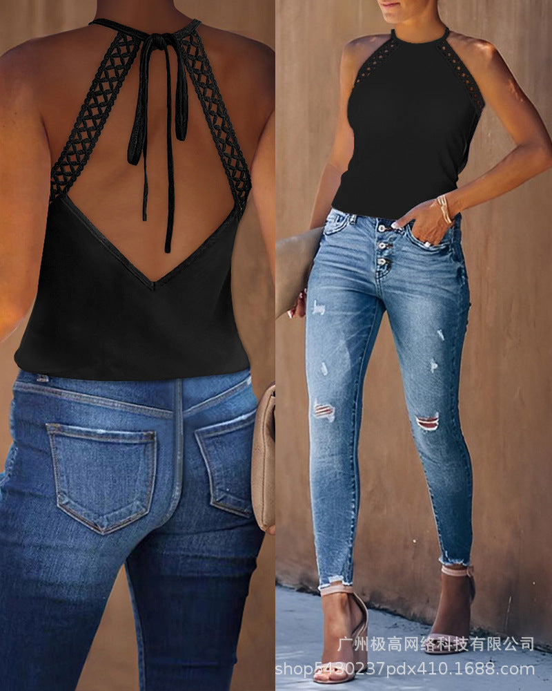 Sexy Backless Lace up Halterneck Vest