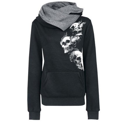 Retro Gothic Three Smoke Skull Print Hoodie