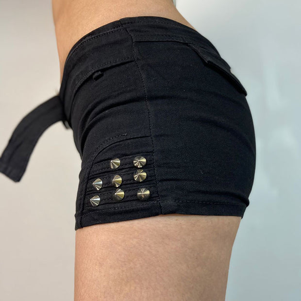 Sexy Punk Low Waist Denim Beaded Shorts