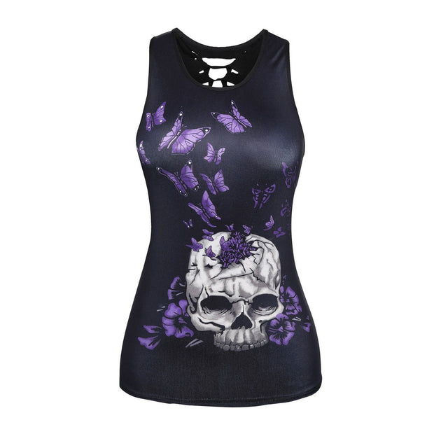 Butterfly Skull Printed Back Hollow Vest