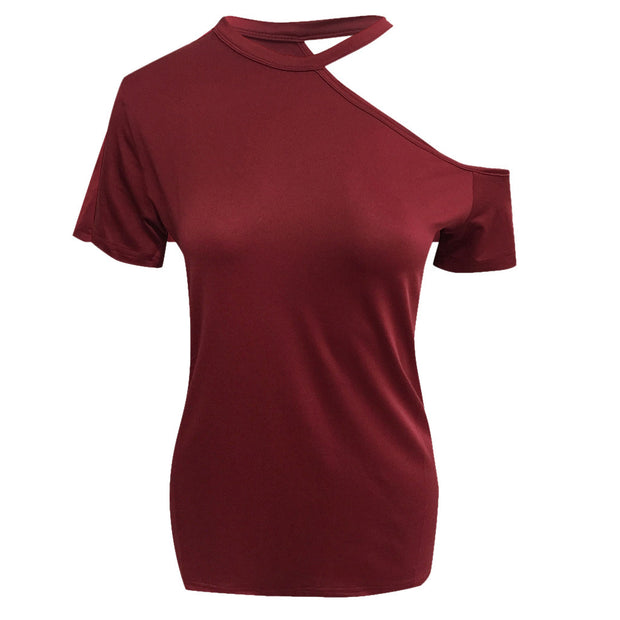 Sexy Casual Beveled off-the-Shoulder Short-Sleeved T-shirt