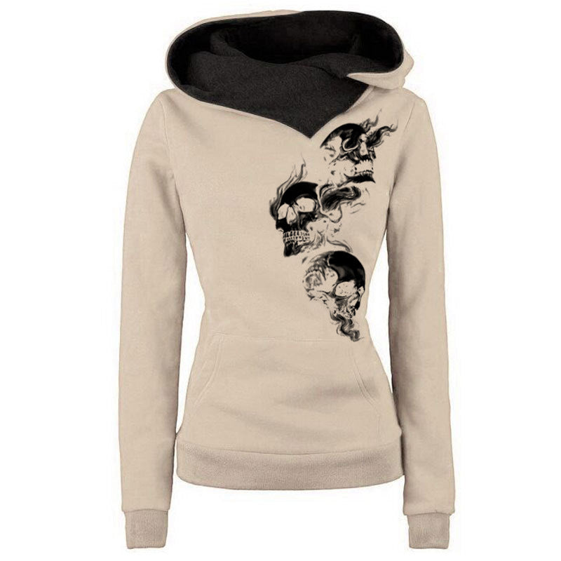 Retro Gothic Three Smoke Skull Print Hoodie