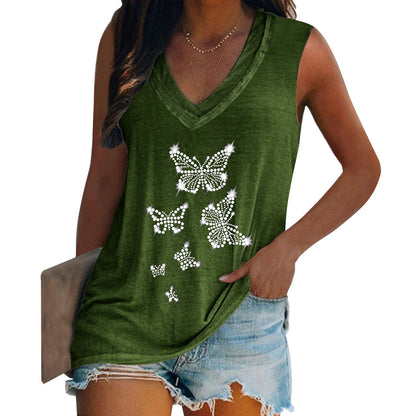 Butterfly Rhinestone V-neck Vest