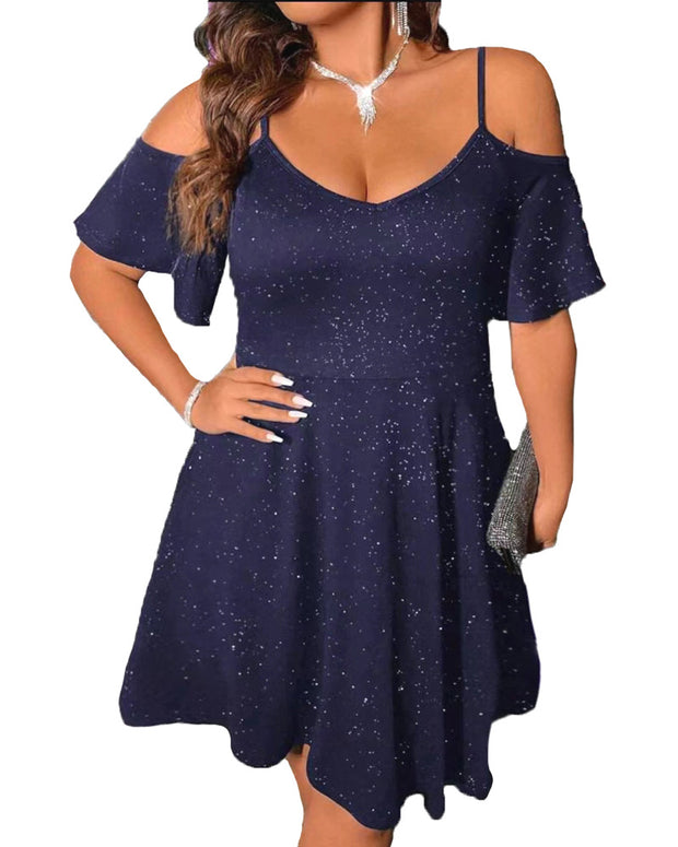 Women's Shiny Printed Solid Color off-the-Shoulder Slip Dress