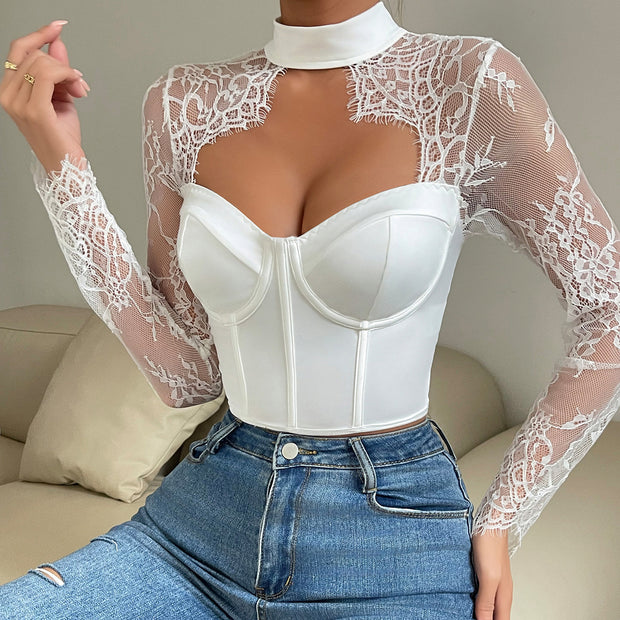 Sexy Lace Long Sleeve Short Tops