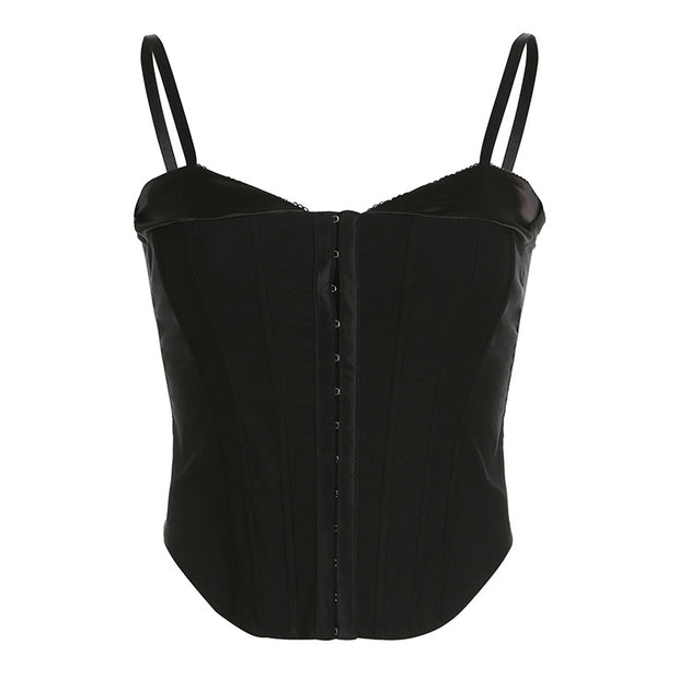 Elegant Sexy Solid Color Low Neck Breasted Fishbone Elastic Waist-Tightening Small Sling Vest