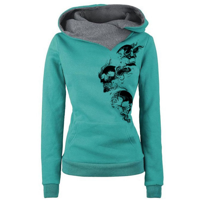 Retro Gothic Three Smoke Skull Print Hoodie