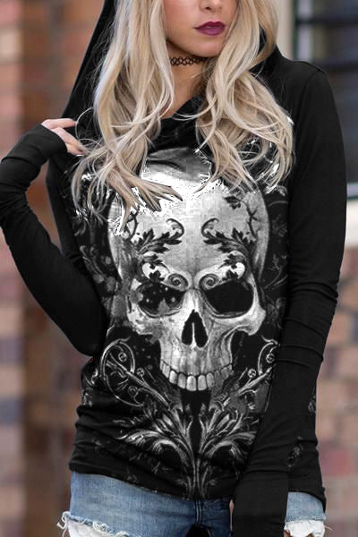 Kapuzenpullover mit Horror-Totenkopf-Print