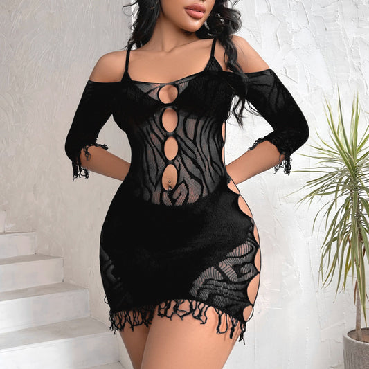 Robe en résille transparente sexy et serrée à épaules dénudées 