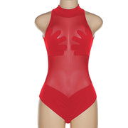 Sexy Jumpsuit mit Patchwork-Muster und schmaler Passform aus transparentem Netzstoff 