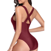 Mesh Stitching Girdle Solid Color One Piece Swimsuit