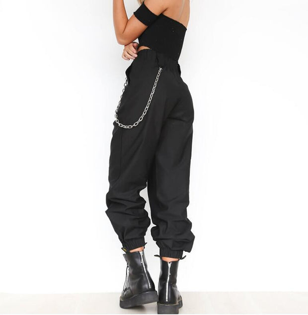 Pantalon large à jambe large et chaîne de ceinture décontractée pour femmes