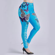 Women's Butterfly Lace-up Denim Print Slim-Fit High Waist Figure Flattering Leggings