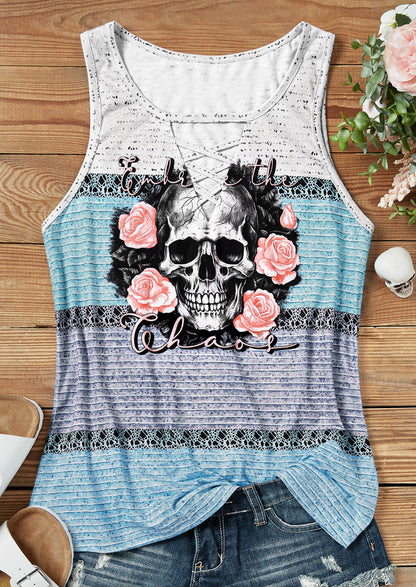 Gothic Skull Printed Breathable round Neck Strap Vest