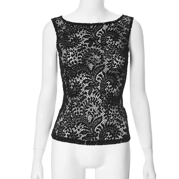 Casual round Neck Pullover Slim-Fitting Patchwork Lace Vest