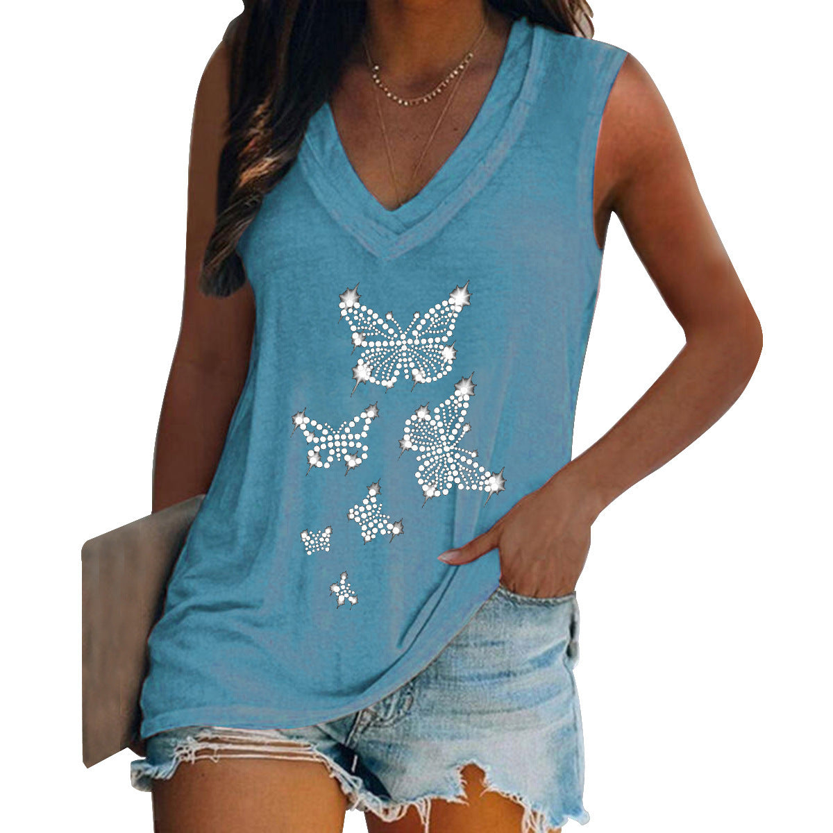 Butterfly Rhinestone V-neck Vest